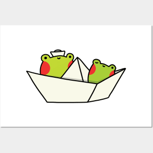 Frogs in a paper boat Posters and Art